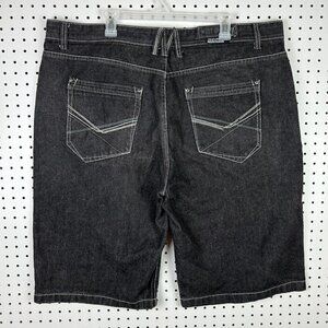 Black Goth Punk Wide Leg Denim Jean Shorts JNCO Style Skate Baggy Stitched Sz 42